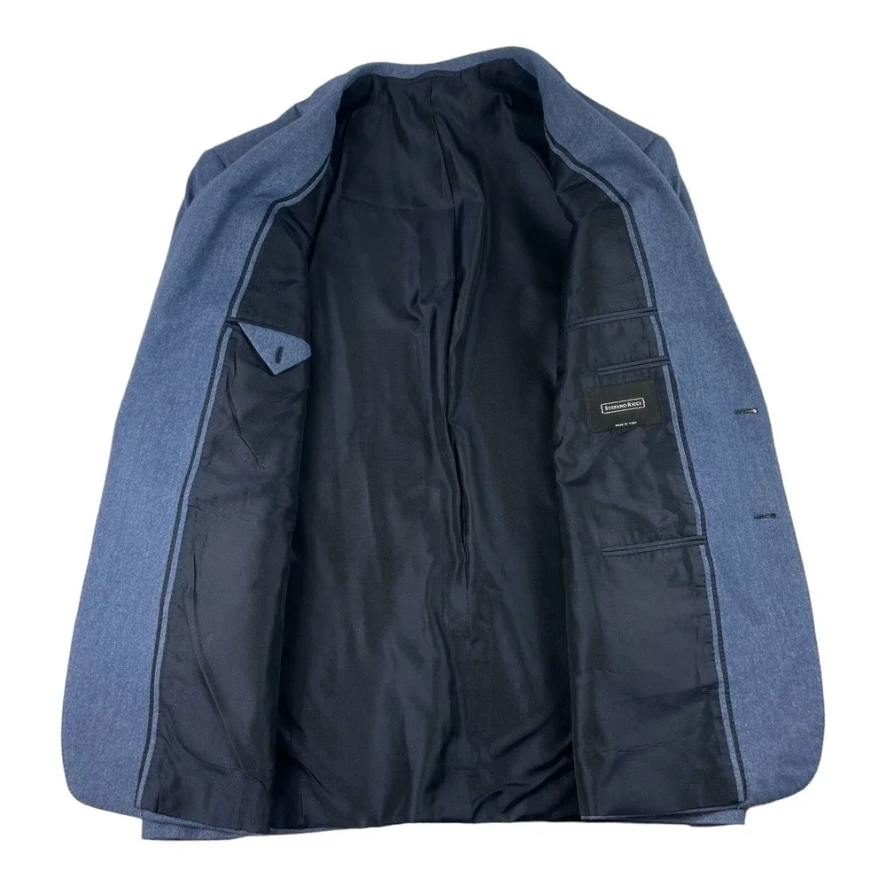 Stefano Ricci Recent‎ Blue Cashmere Cotton Fleece Mens Blazer Size 48R Mint